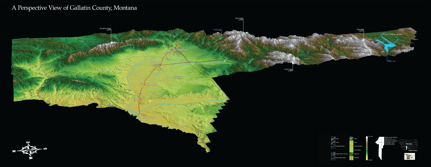 Gallatin County Montana Relief Map Oblique View Gallatin County Montana Relief Map Oblique View