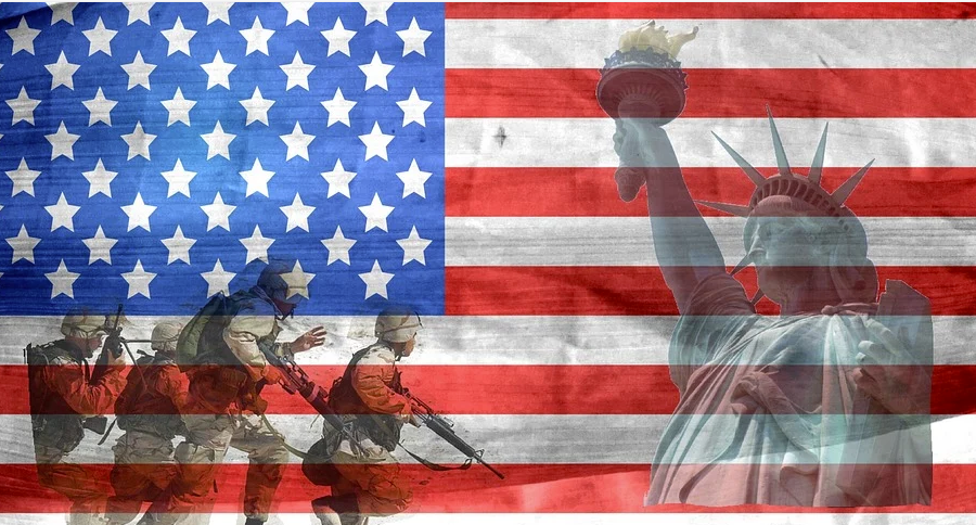 US Flag with Soldiers