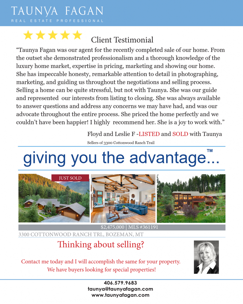 Taunya Fagan Reviews, Testimonials Top Bozeman Real Estate Agents