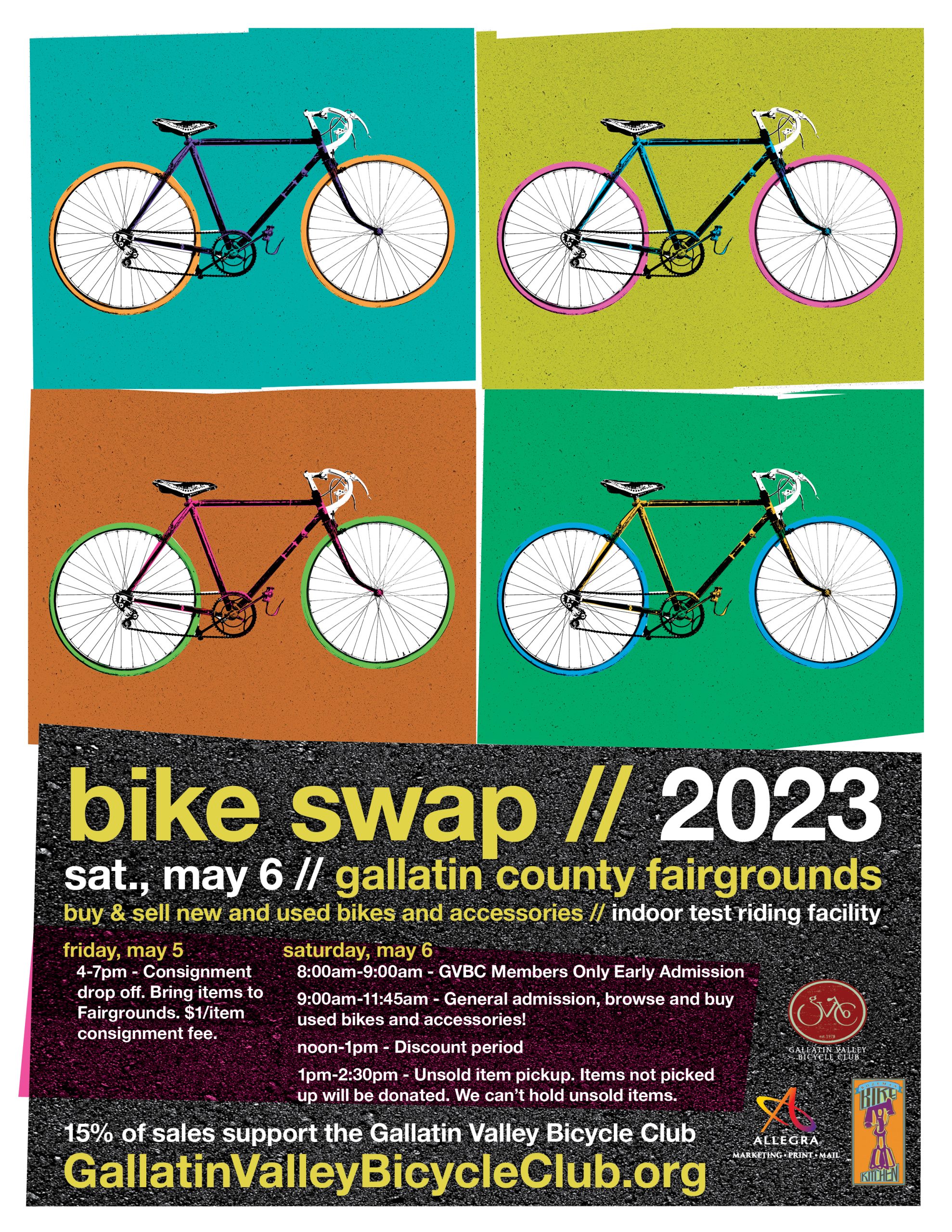 2023 Gallatin Valley Bicycle Club Bike Swap Photo 2023 Bike Swap GVBC Poster